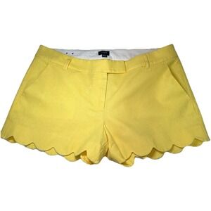 J.Crew  Scalloped Shorts Women's Size 12 Yellow Chino Linen Classic Chic Preppy